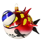 Spiky Pufferfish in Scarlet & Lemon | Hand-Painted Glass Ornament | Blubom 2021-034