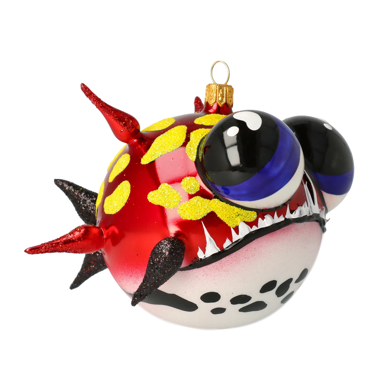 Spiky Pufferfish in Scarlet & Lemon | Hand-Painted Glass Ornament | Blubom 2021-034