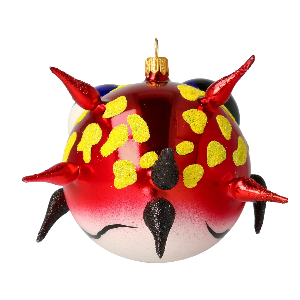 Spiky Pufferfish in Scarlet & Lemon | Hand-Painted Glass Ornament | Blubom 2021-034