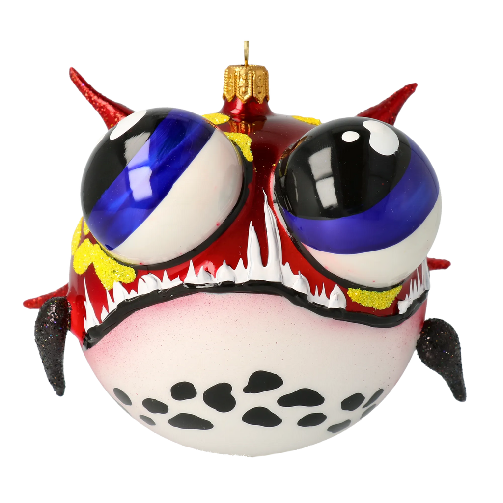 Spiky Pufferfish in Scarlet & Lemon | Hand-Painted Glass Ornament | Blubom 2021-034