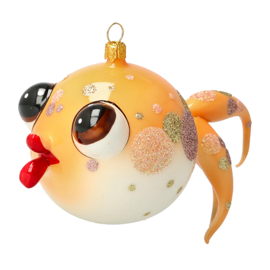 Gold fish Sparkling Bubblefish Handmade Glass Christmas ornament. 2021-036