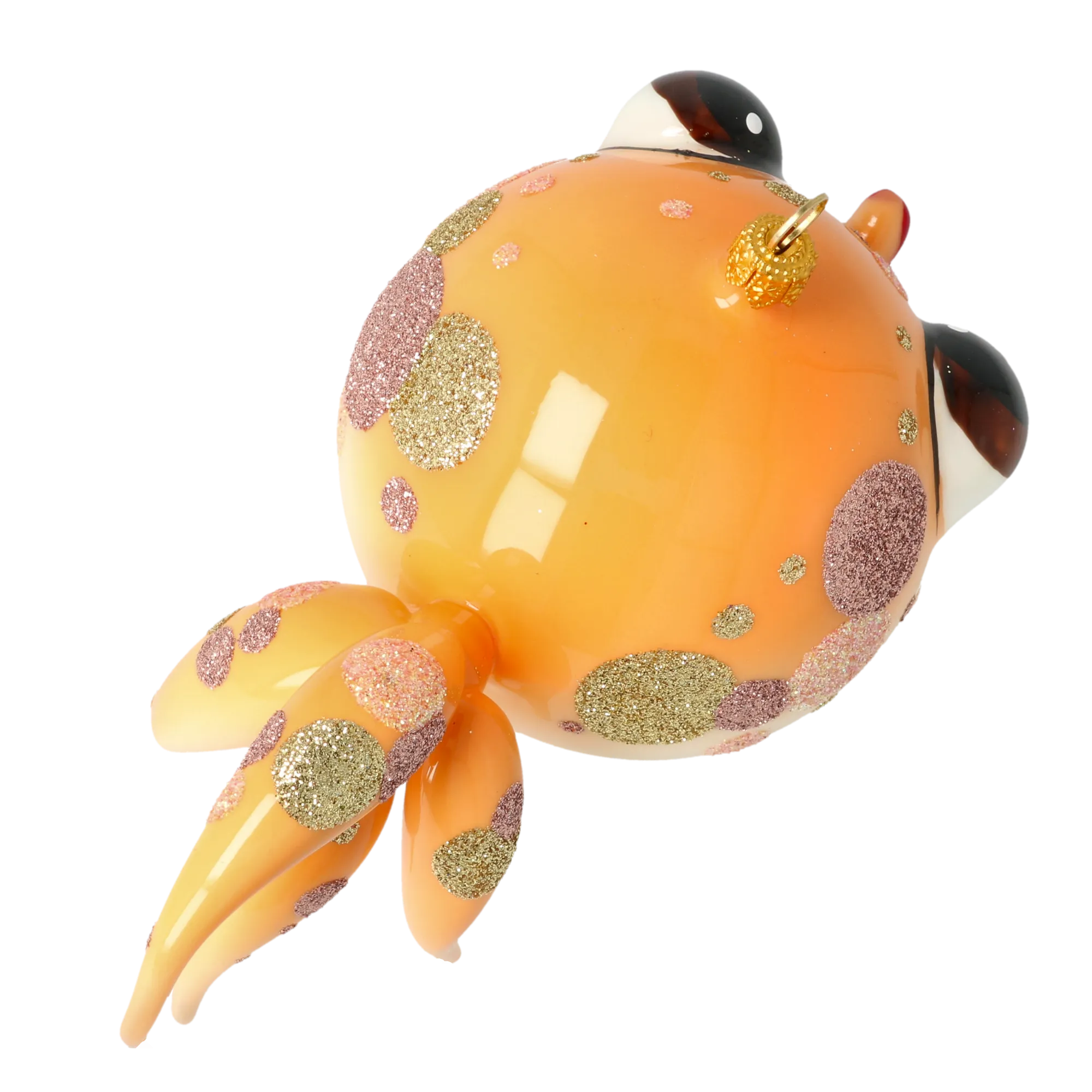 Gold fish Sparkling Bubblefish Handmade Glass Christmas ornament. 2021-036