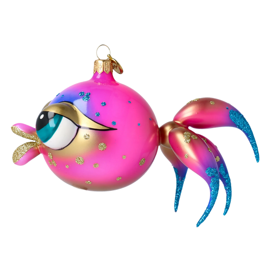 Pink veil fish. Handmade Glass Christmas ornament. 2021-037
