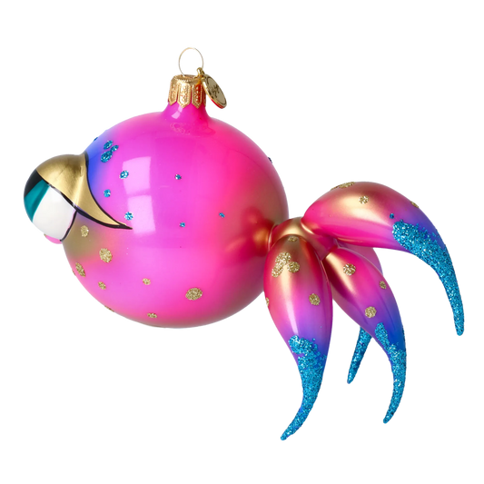 Pink veil fish. Handmade Glass Christmas ornament. 2021-037