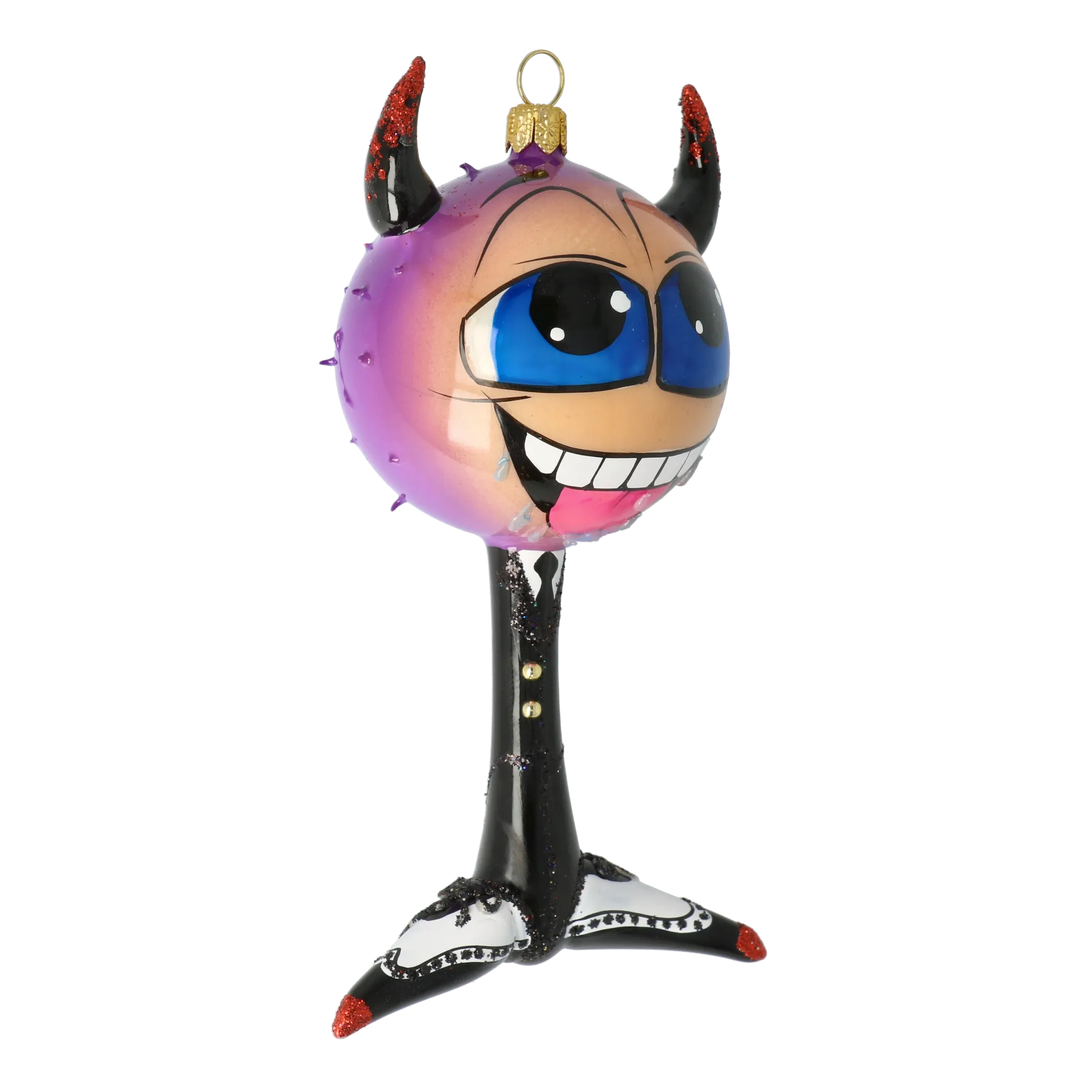 Devil's Bomb - Scarlet Smile. Handmade Glass Christmas ornament. 2021-052