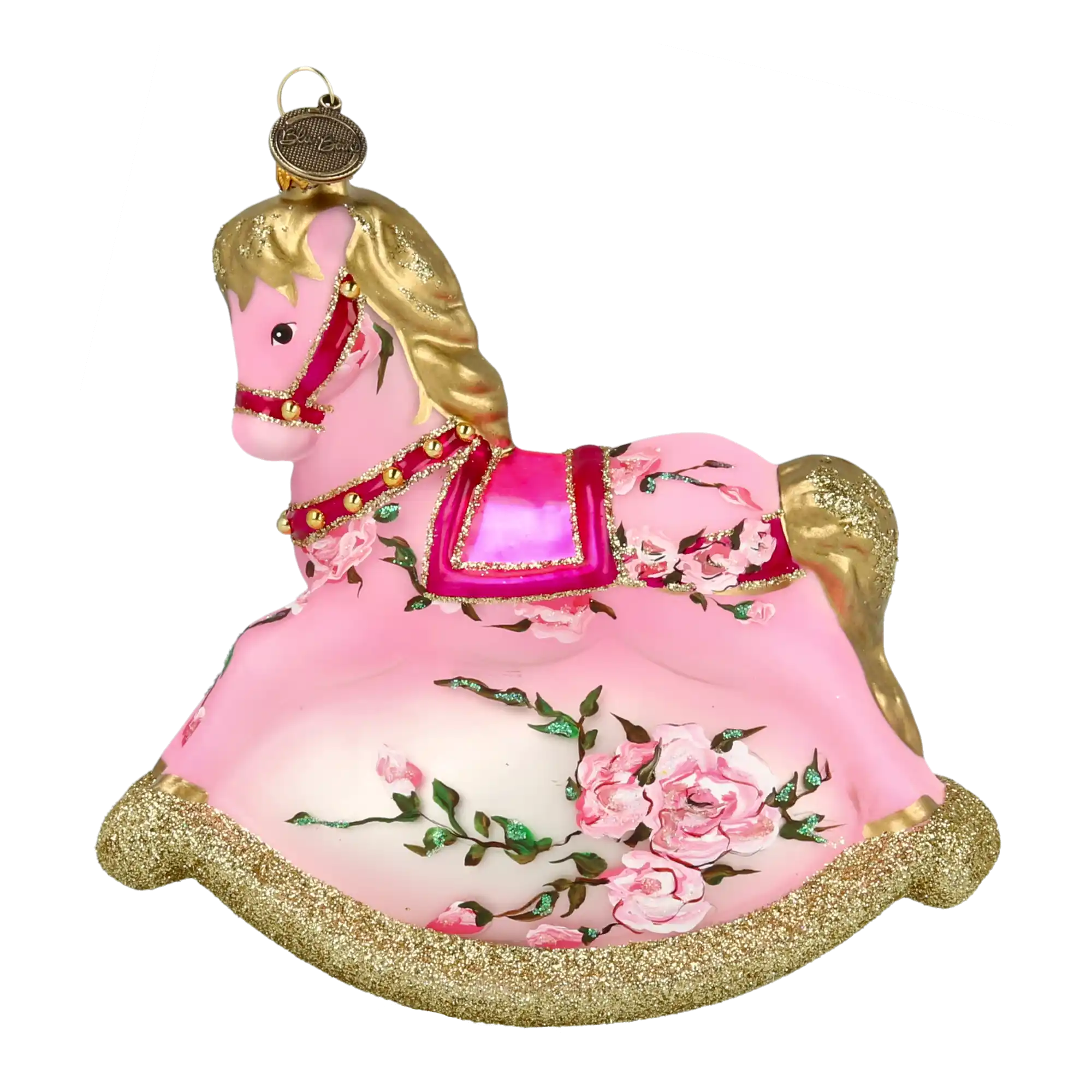 Pink Floral Rocking Horse Tree Handmade Glass Christmas ornament