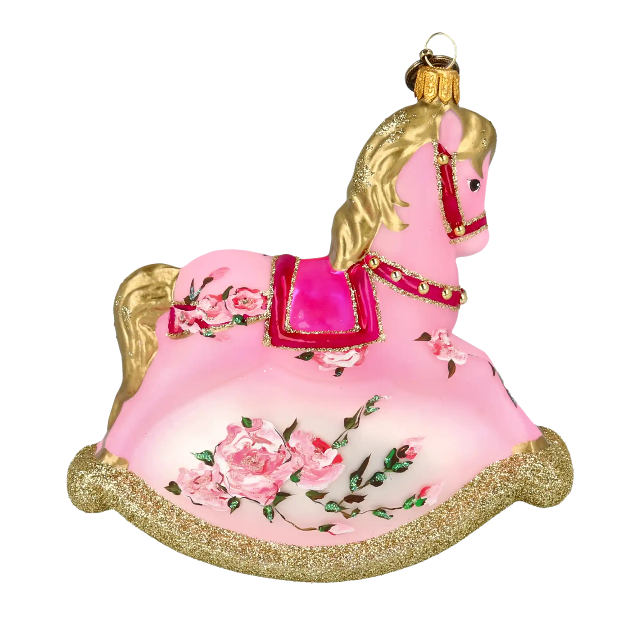 Pink Floral Rocking Horse Tree Handmade Glass Christmas ornament