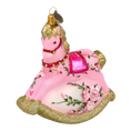 Load image into Gallery viewer, Pink Floral Rocking Horse Tree Handmade Glass Christmas ornament

