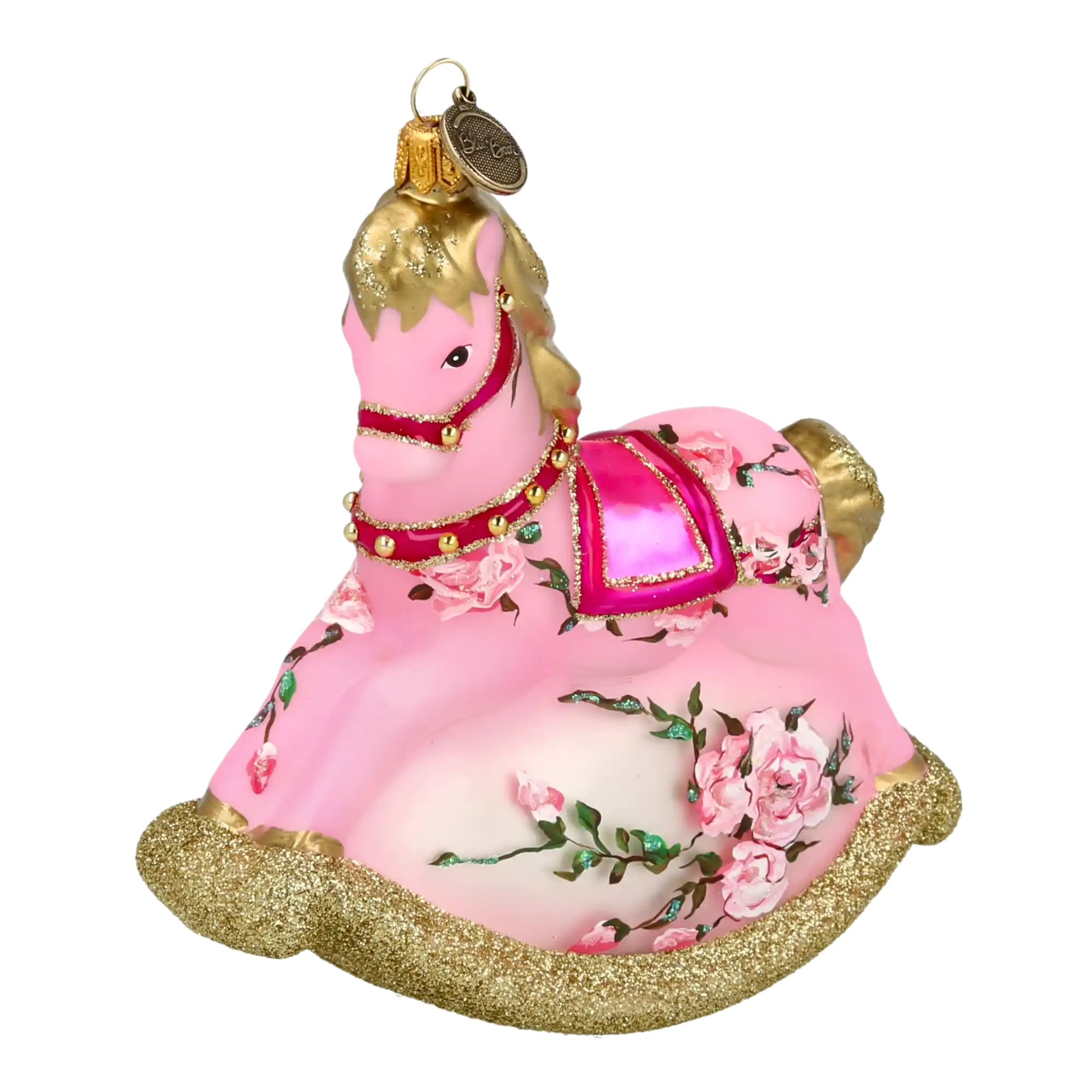 Pink Floral Rocking Horse Tree Handmade Glass Christmas ornament