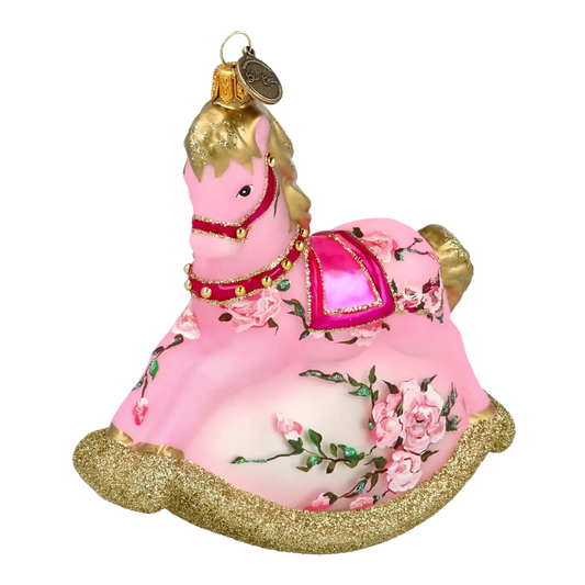 Pink Floral Rocking Horse Tree Handmade Glass Christmas ornament