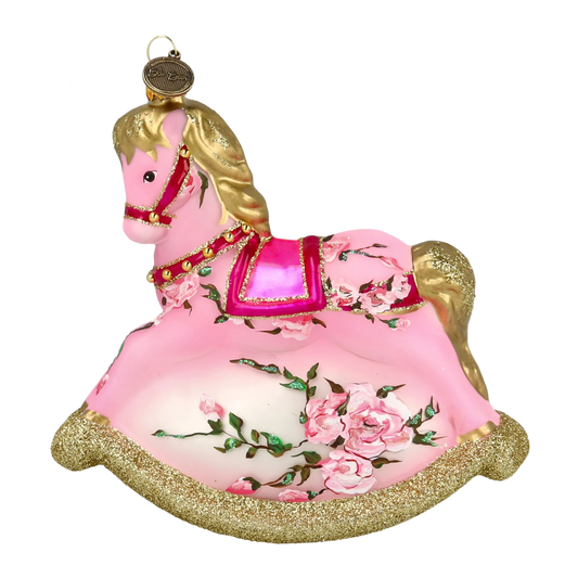 Pink Floral Rocking Horse Tree Handmade Glass Christmas ornament 2021-058