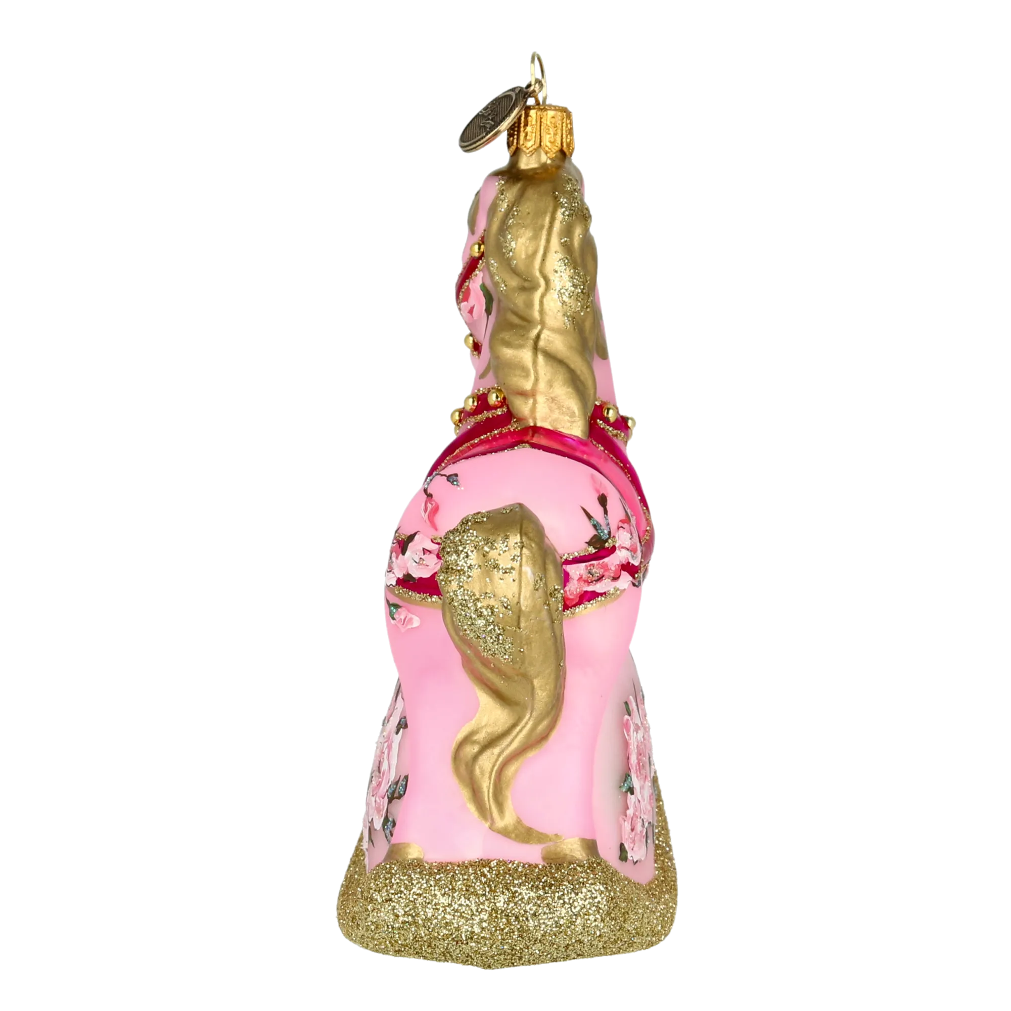 Pink Floral Rocking Horse Tree Handmade Glass Christmas ornament 2021-058