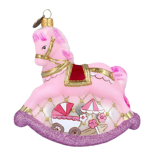 Pink Carousel Rocking Horse Tree Handmade Glass Christmas ornament 2021-059