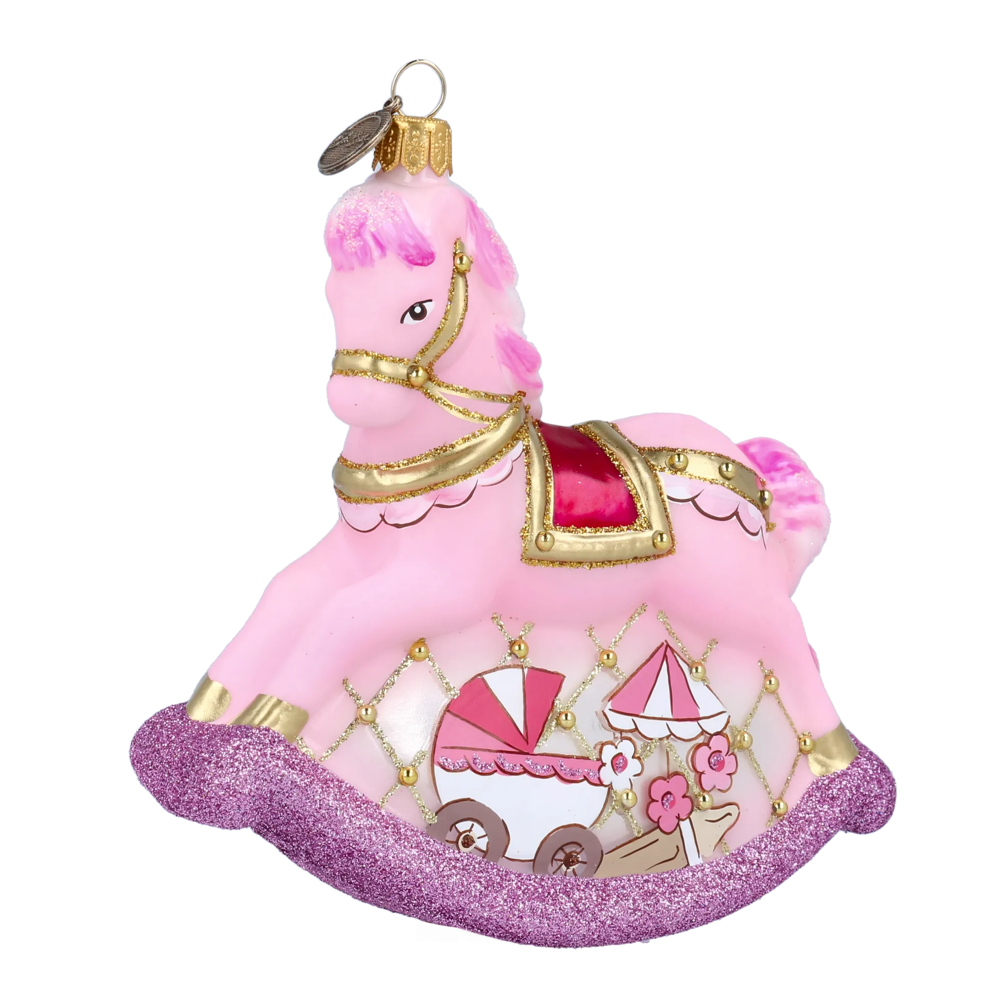 Pink Carousel Rocking Horse Tree Handmade Glass Christmas ornament 2021-059