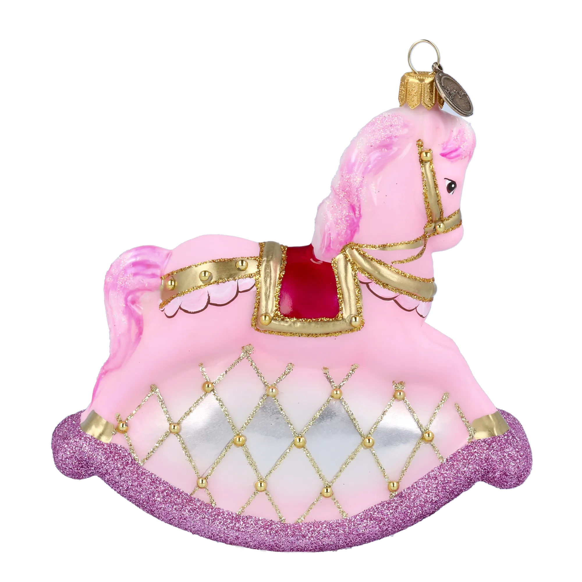 Pink Carousel Rocking Horse Tree Handmade Glass Christmas ornament 2021-059