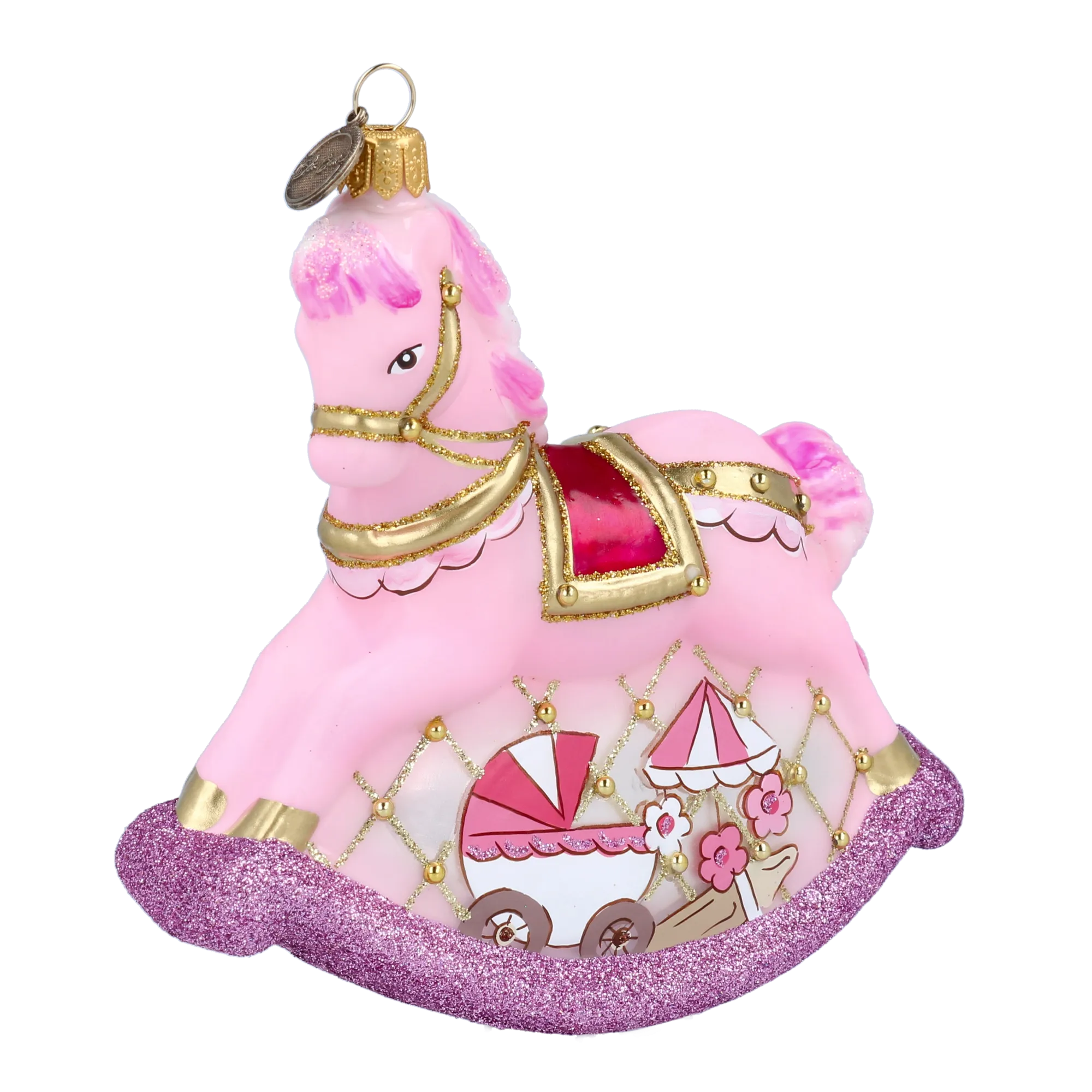 Pink Carousel Rocking Horse Tree Handmade Glass Christmas ornament 2021-059