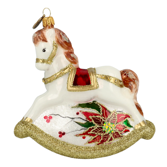 Golden Rocking Horse Tree Handmade Glass Christmas ornament 2021-062