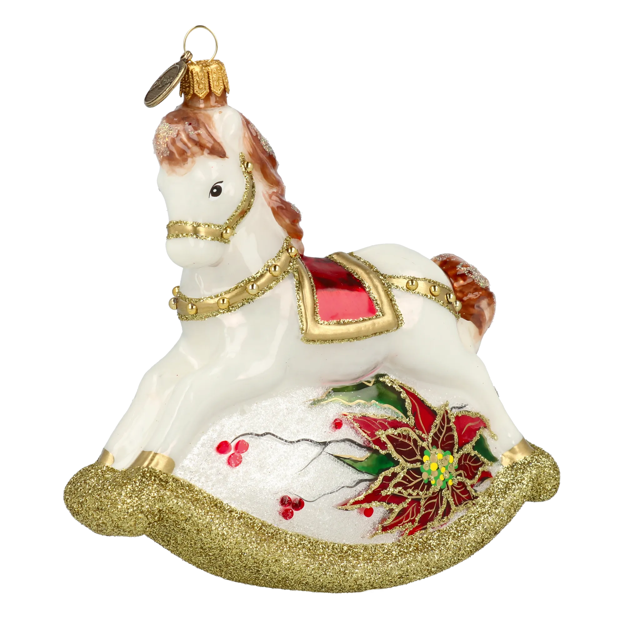 Golden Rocking Horse Tree Handmade Glass Christmas ornament 2021-062