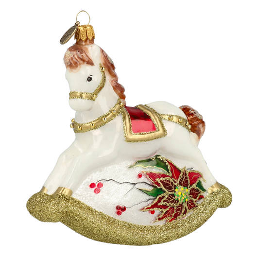 Golden Rocking Horse Tree Handmade Glass Christmas ornament 2021-062