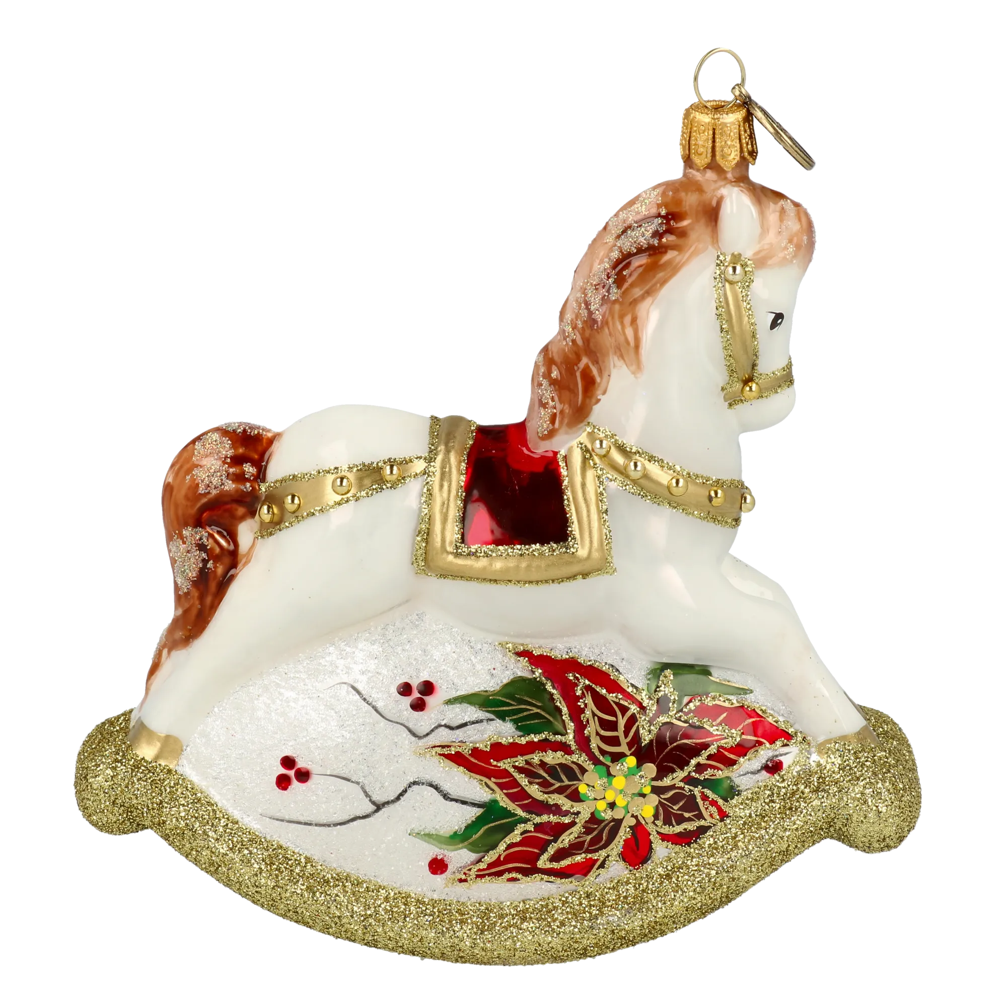 Golden Rocking Horse Tree Handmade Glass Christmas ornament 2021-062