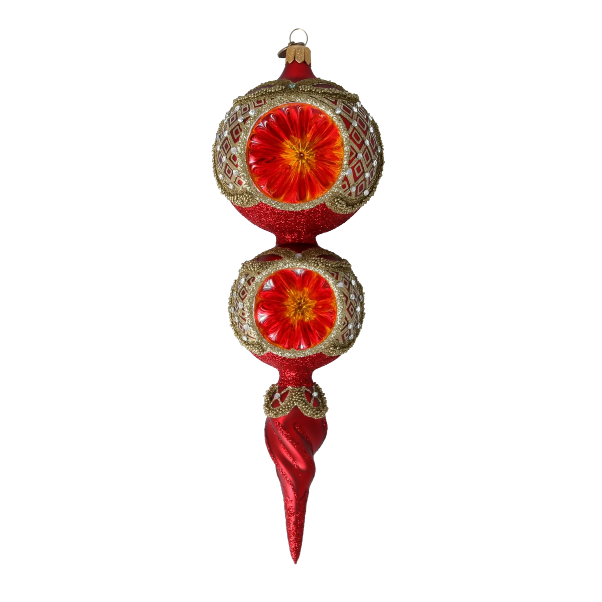 Crimson Amber Solstice | Hand-Painted Glass Ornament | Blubom 2021-173