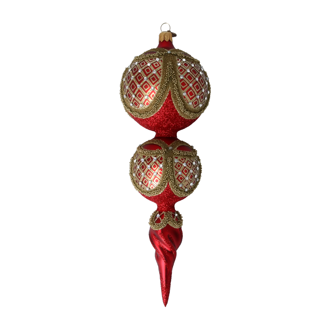 Crimson Amber Solstice | Hand-Painted Glass Ornament | Blubom 2021-173