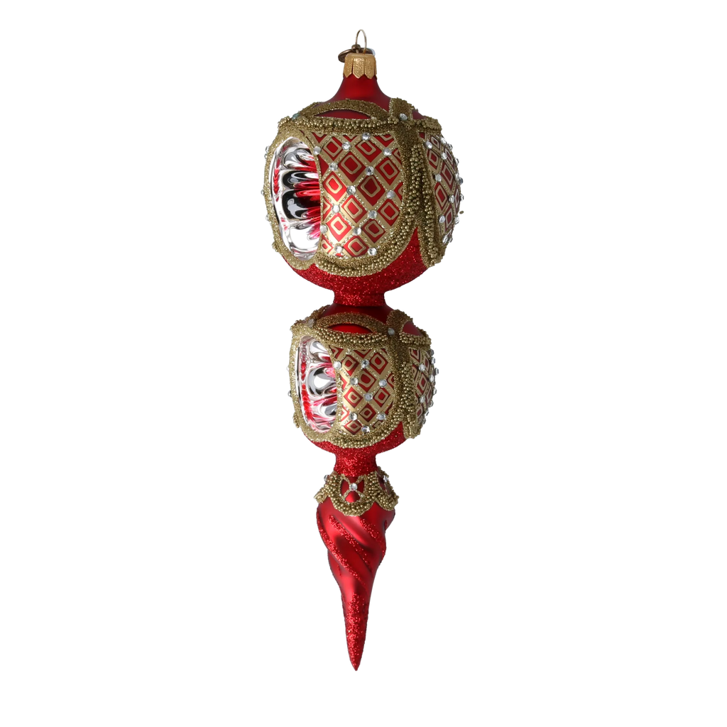 Crimson Amber Solstice | Hand-Painted Glass Ornament | Blubom 2021-173