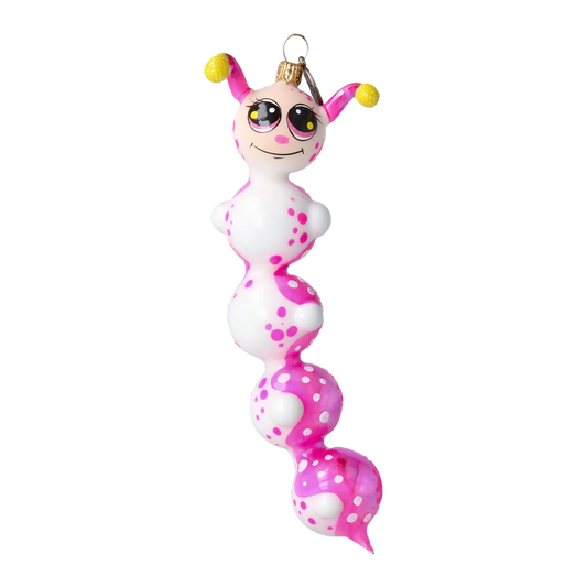 Earthworm Joyful Dot. Handmade Glass Christmas ornament.