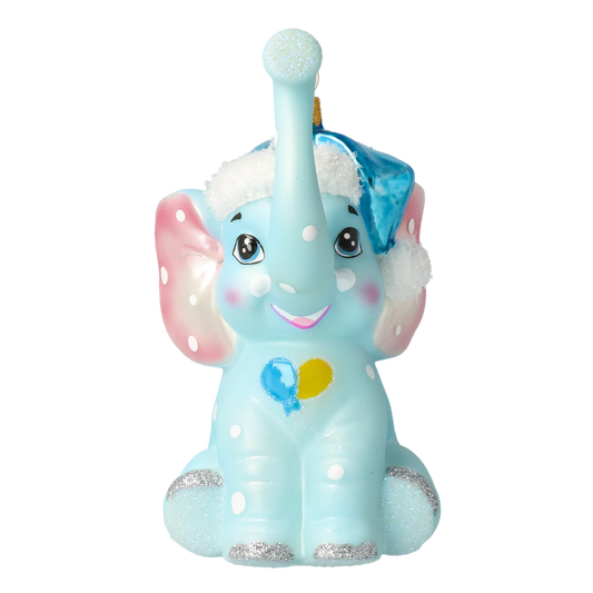 Sky Blue Santa Elephant Premium christmas glass ornament 2022-019