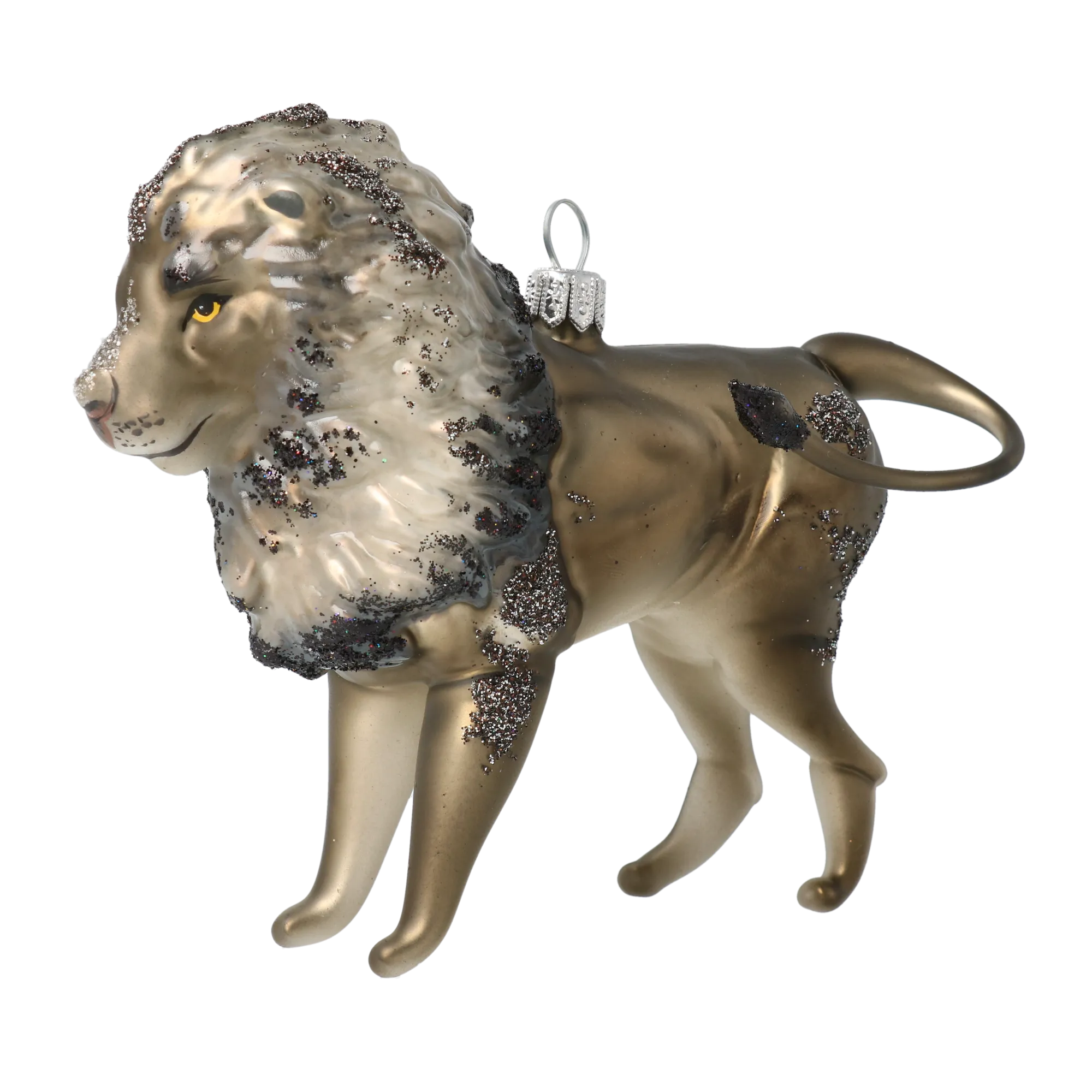 Silver Mane Lion Glass Ornament  Handmade Glass Christmas ornament. 2022-022