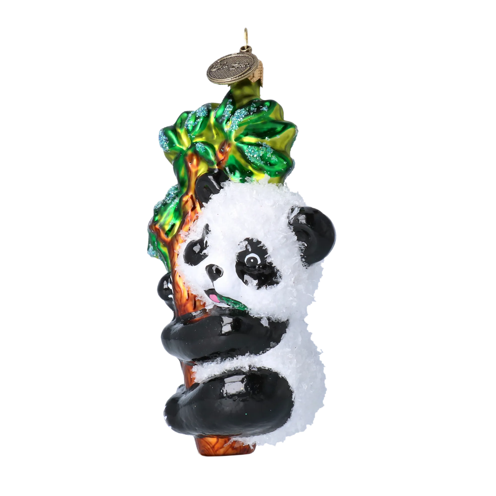 Christmas Ornament Panda with Bamboo. Handmade Glass Christmas ornament. 2022-024