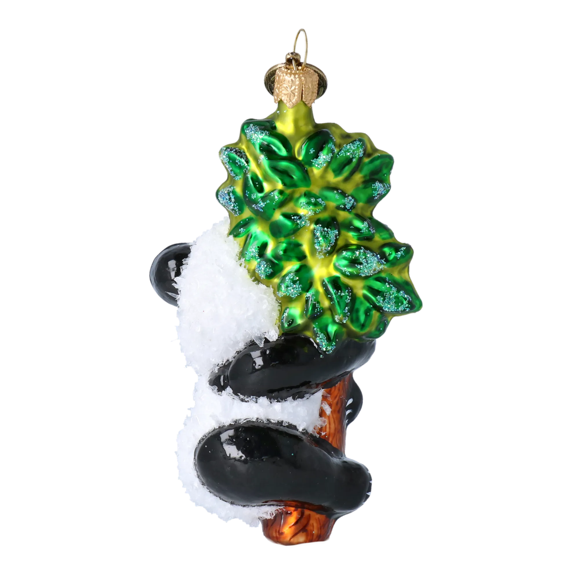 Christmas Ornament Panda with Bamboo. Handmade Glass Christmas ornament. 2022-024