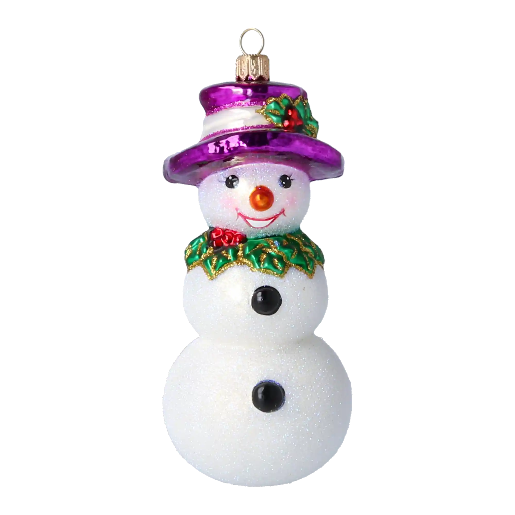 Holly Jolly Frosty Snowman .Handmade Glass Christmas ornament