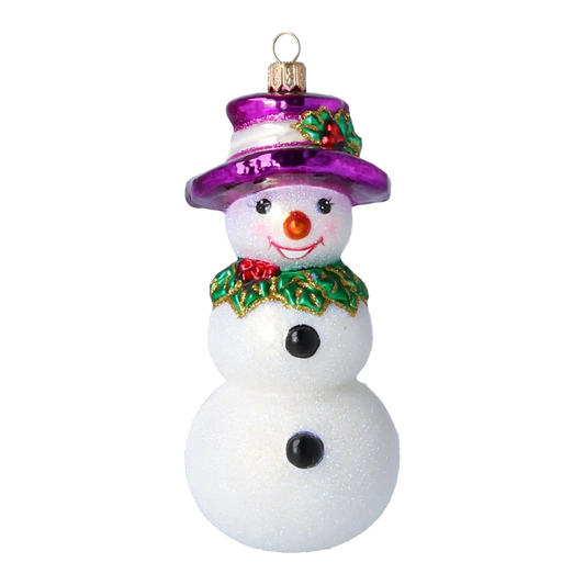 Holly Jolly Frosty Snowman .Handmade Glass Christmas ornament