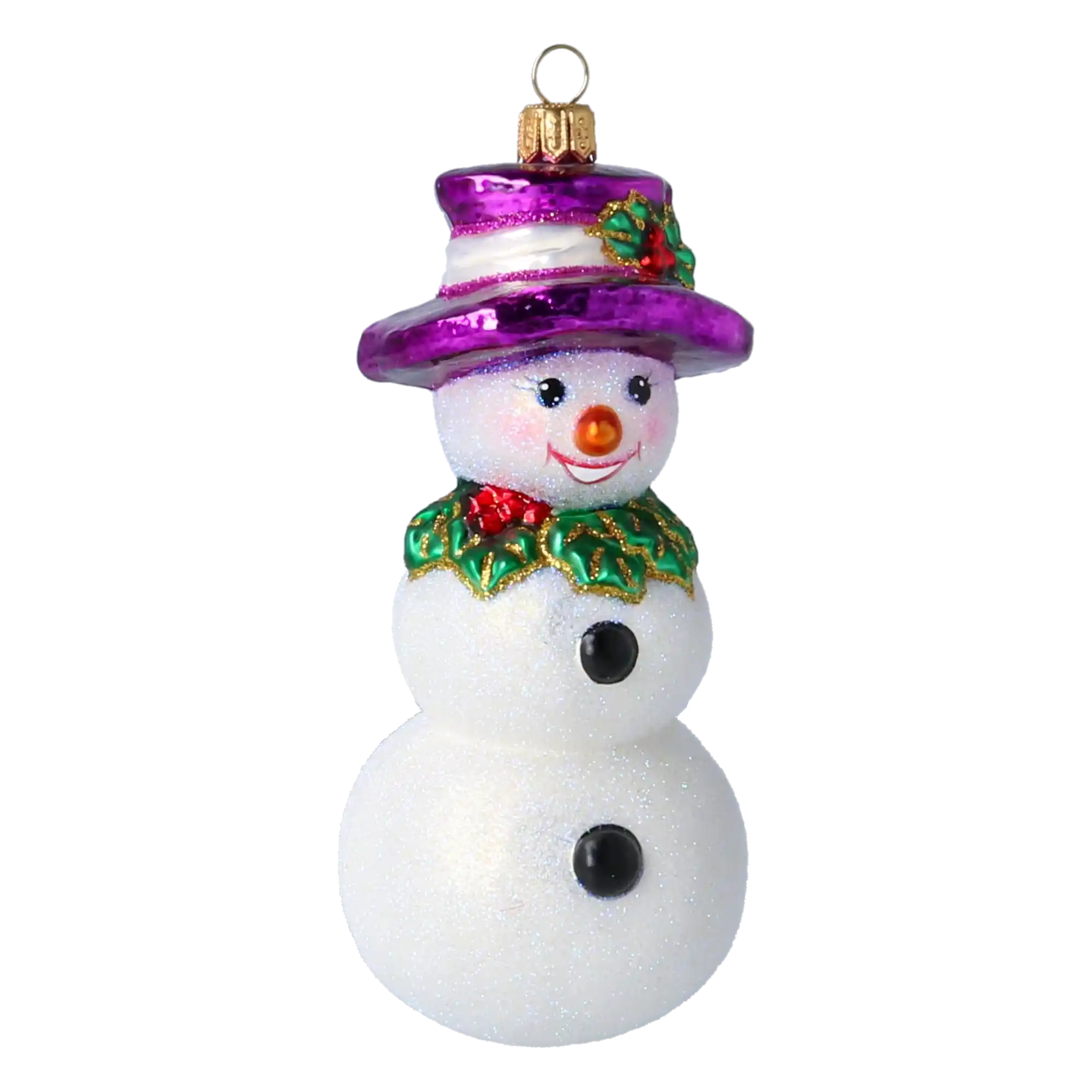 Holly Jolly Frosty Snowman .Handmade Glass Christmas ornament