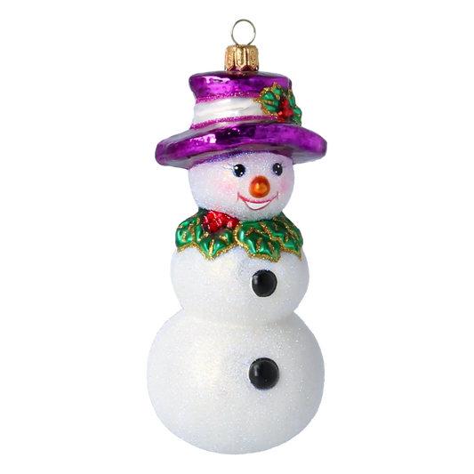 Holly Jolly Frosty Snowman .Handmade Glass Christmas ornament