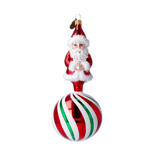 Peppermint Swirl Santa Ornament Handmade Glass Christmas ornament