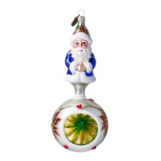Wintry Blue Santa Ornament Handmade Glass Christmas ornament 2022-077