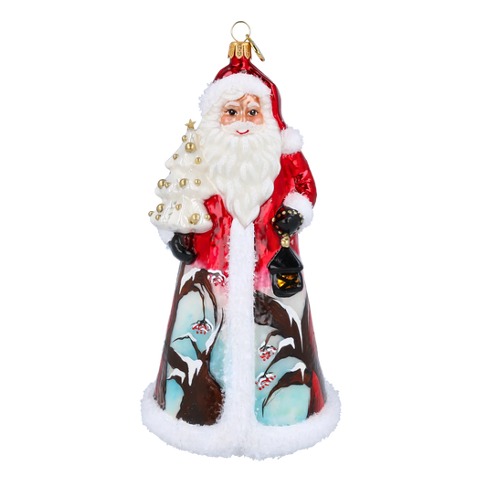 Santa with Cardinal and Village  Handmade Glass Christmas ornament 2022-083