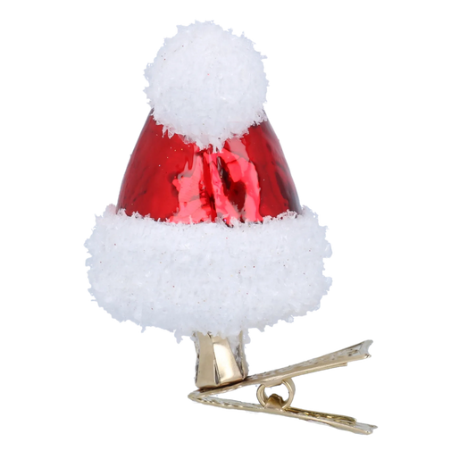 Scarlet Frosted Santa Hat Premium christmas glass ornament 2022-103