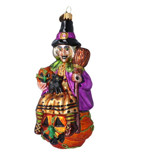 Pumpkin Witch - Charms and Spells. Handmade Glass Christmas ornament. 2022-116