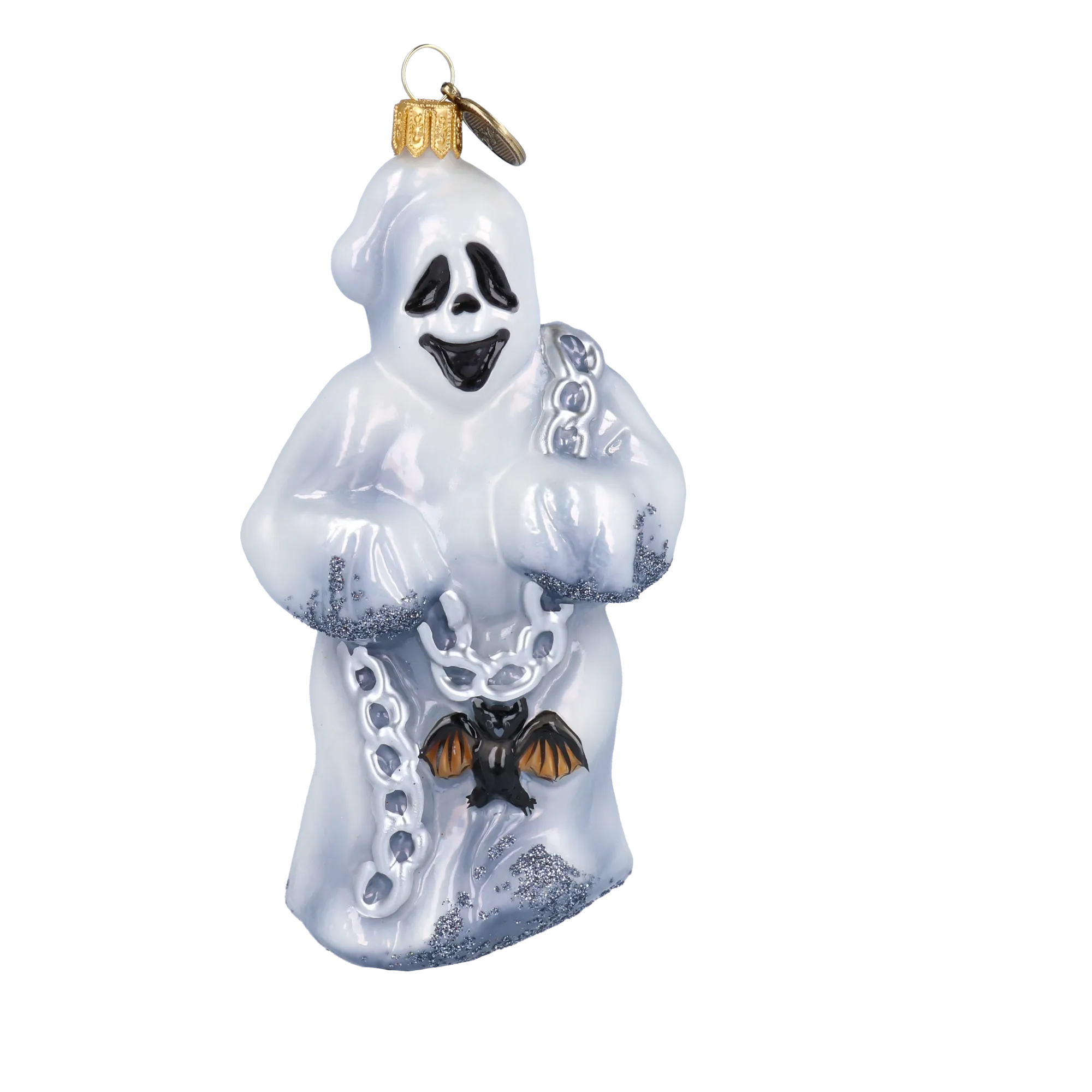 Silver Chained Ghost with Bat Premium christmas glass ornament 2022-117