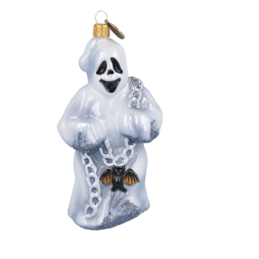 Silver Chained Ghost with Bat Premium christmas glass ornament 2022-117