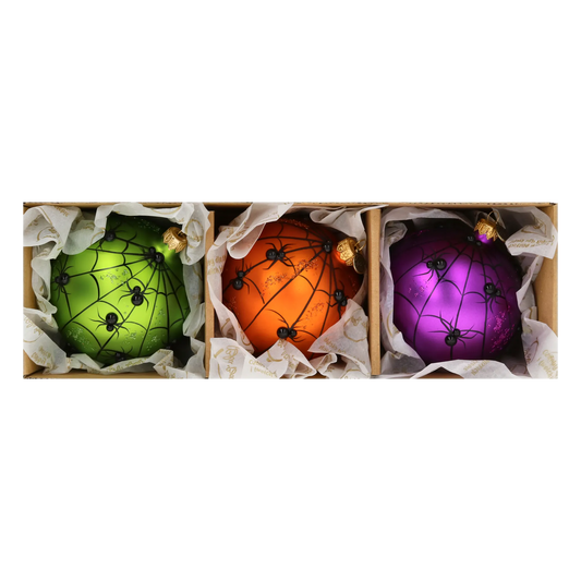 Set of Halloween Bombs with Cobwebs. Handmade Glass Christmas ornament. 2022-130