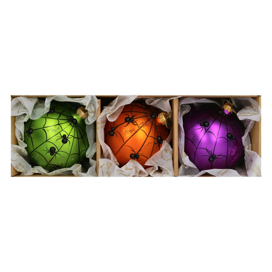 Set of Halloween Bombs with Cobwebs. Handmade Glass Christmas ornament. 2022-130