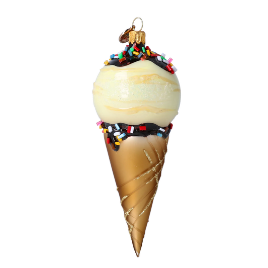 Vanilla Ice Cream Cone Handmade Glass Christmas ornament 2022-177