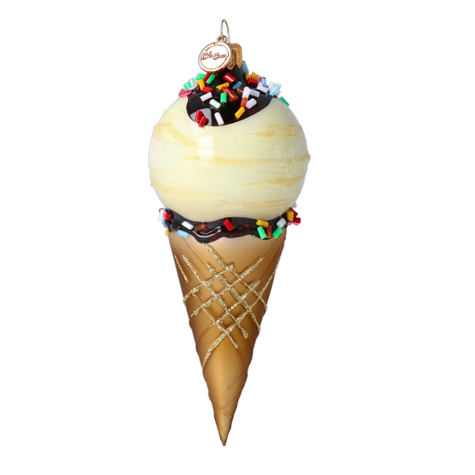Vanilla Ice Cream Cone Handmade Glass Christmas ornament 2022-177
