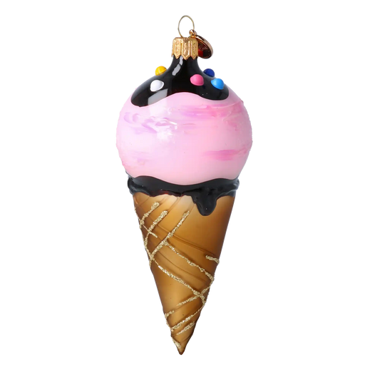 Strawberry Ice Cream Cone Glass Ornament Handmade Glass Christmas ornament