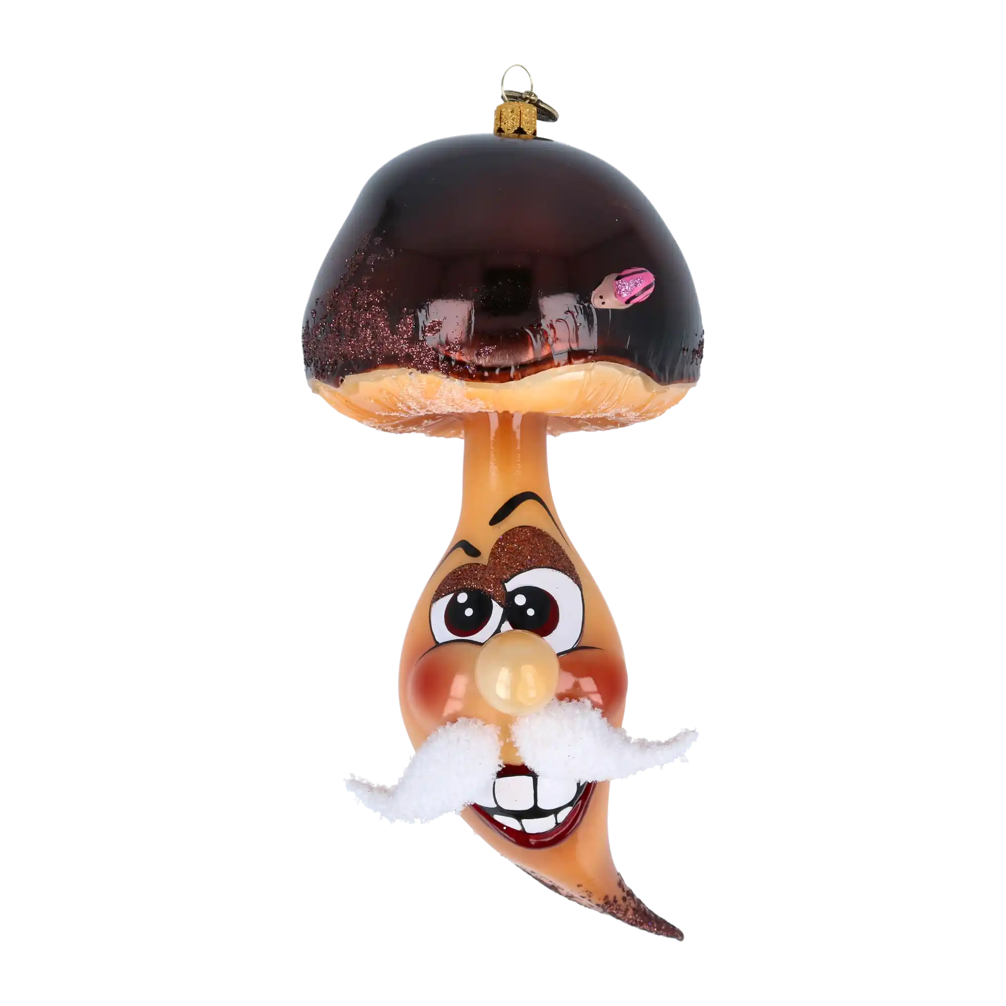 Cheerful Forest Grandpa Mushroom  Handmade Glass Christmas ornament