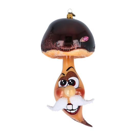 Cheerful Forest Grandpa Mushroom  Handmade Glass Christmas ornament